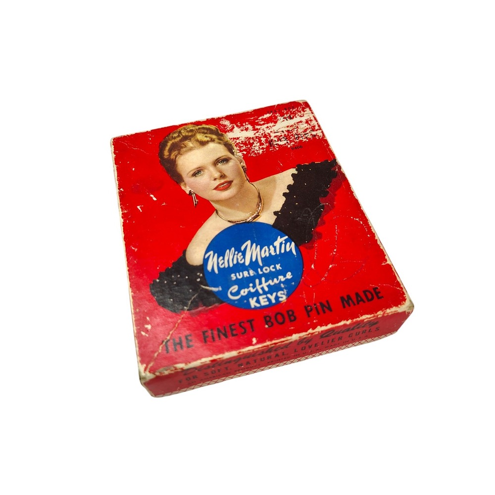 Vintage Nellie Martin sure lock Bobby Pin Tray Box Full